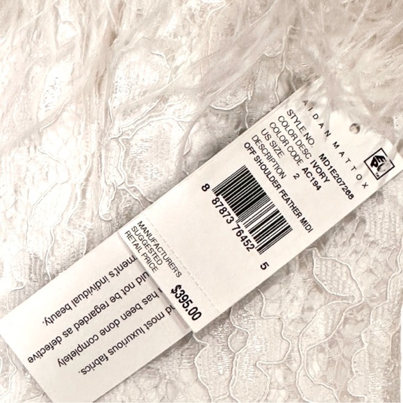 Off-Shoulder Feather-Trim Lace Dress, Aidan Mattox Women White NWT Size 2 - Picture 8 of 10